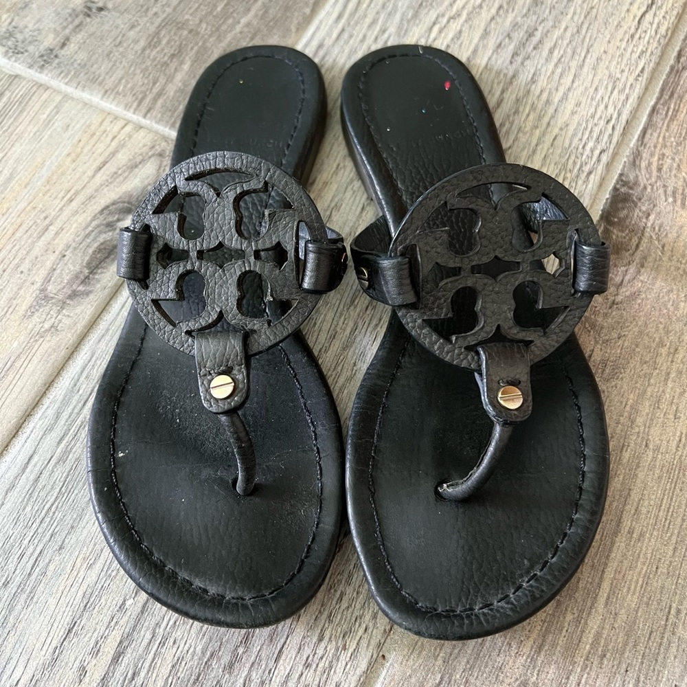 Tory Burch Miller Black Leather Flat Sandals